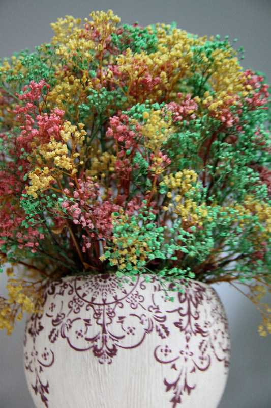 Preserved starry sky flower arrangement in decoration pot.